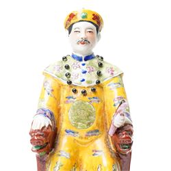 Pair of 20th century Chinese porcelain figures of the Emperor & Empress, impressed four character mark to base, H27cm (2)