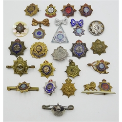  Collection of Army Service Corps sweetheart brooches including mother of pearl, enamelled, mechanical transport, some stamped 'Sterling Silver', provenance - a Private Yorkshire collector (23)  