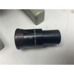 Four microscopes, comprising C Baker London Vickers, Back Diamax no 40956, Opax ABF no 232733 and one other 