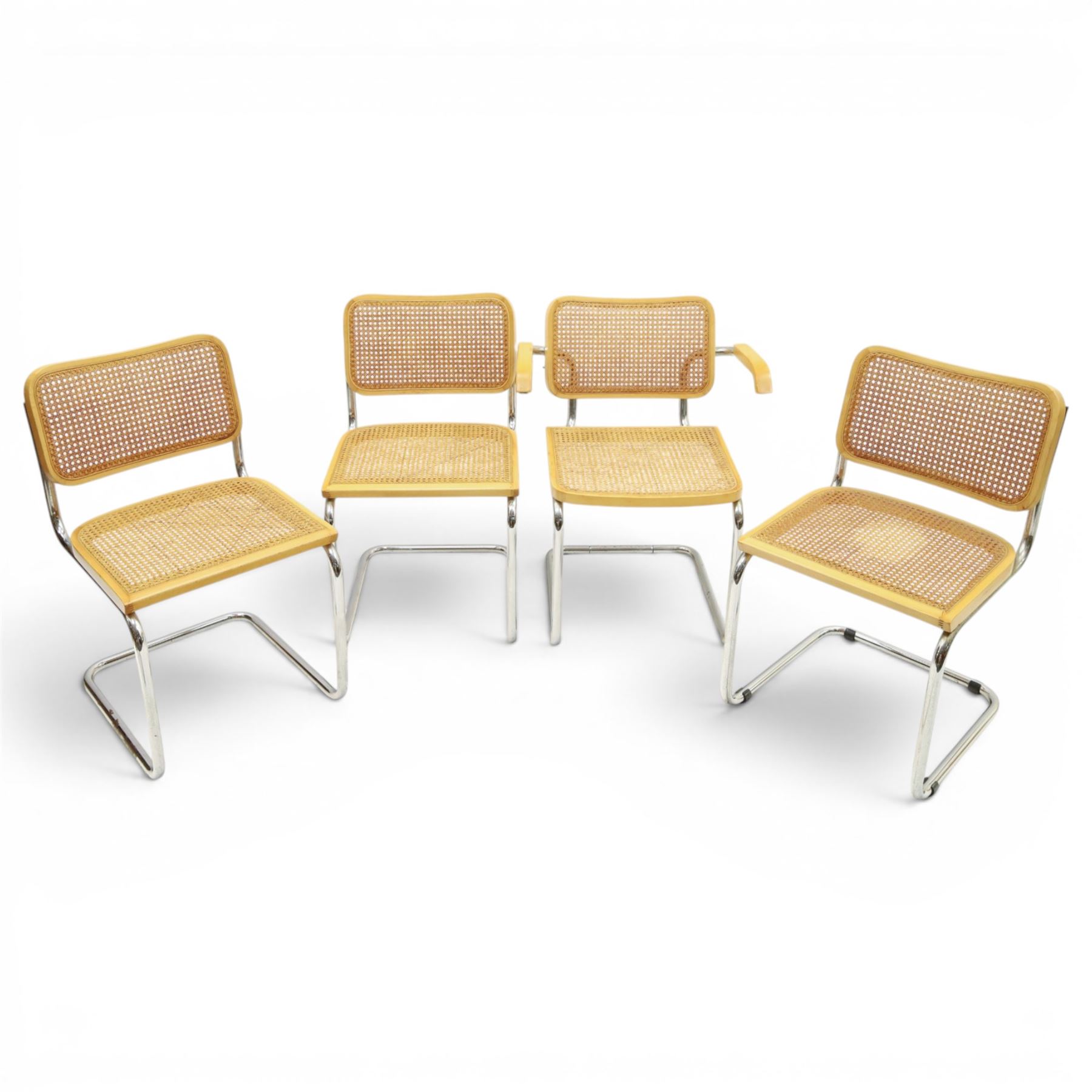 Marcel Breuer (Hungarian-American 1902-1981) for Knoll International - set of four (3+1) 'Cesca' armchairs with canework backs and seats, raised on chrome tubular supports 