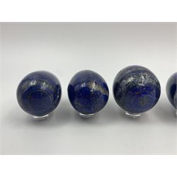 Collection of five Lapis lazuli specimen eggs, largest egg H7cm