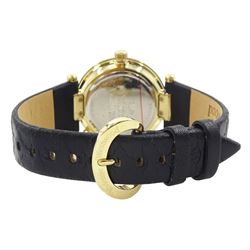 Vivienne Westwood Orb gold-plated quartz wristwatch, on original black leather strap, boxed
