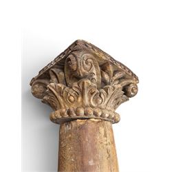 Matched pair of 19th century hardwood architectural columns with carved capitols, column diameter 18cm