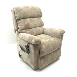 La-Z-Boy electric riser/recliner, upholstered in a patterned beige fabric, W88cm