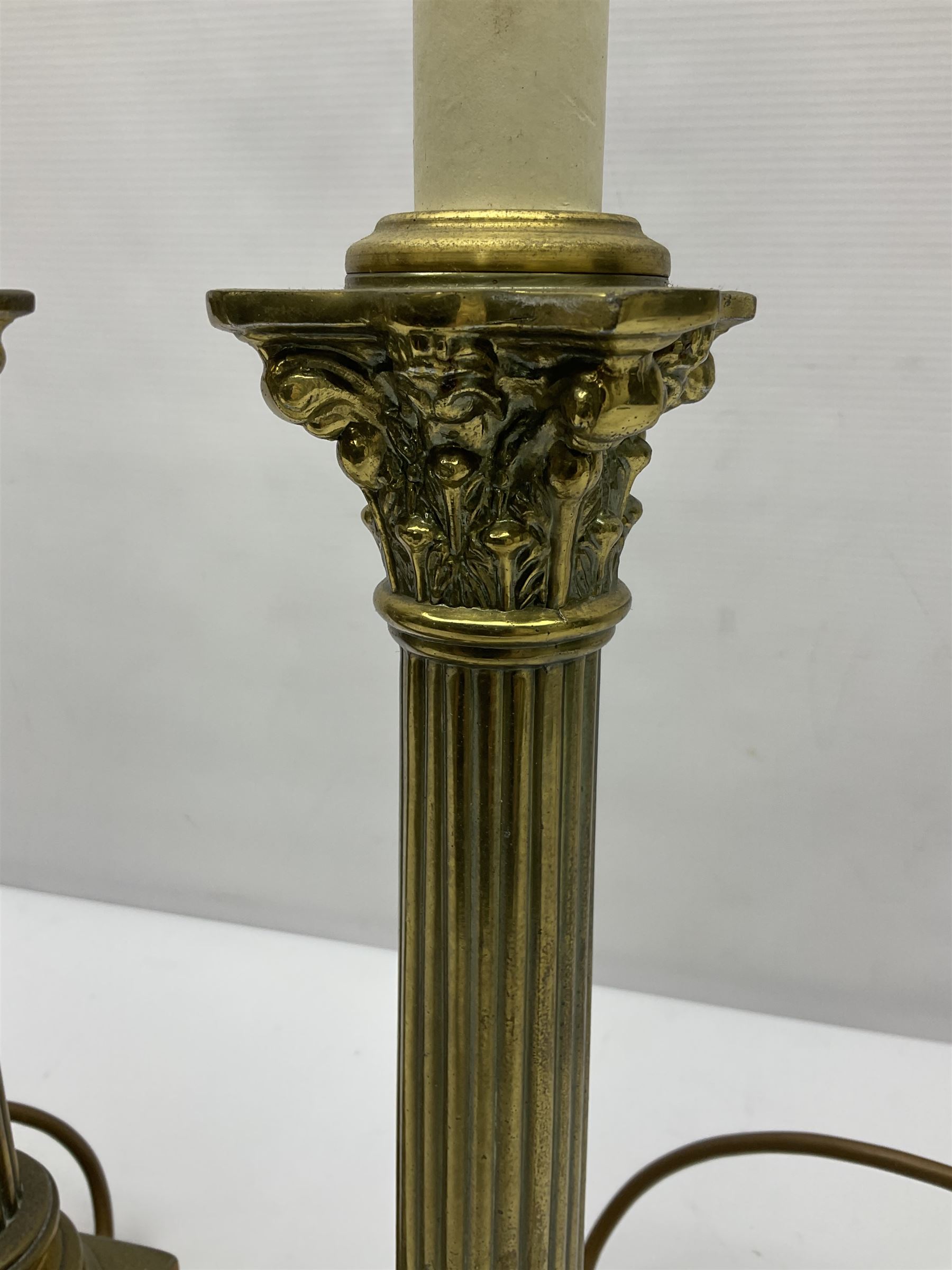 Pair of brass table lamps in the form of fluted Corinthian columns, H46cm