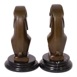 After André Bizette-Lindet - pair of Art Deco style bronze rabbits of graduating size, bearing signature and foundry stamp, largest H17cm