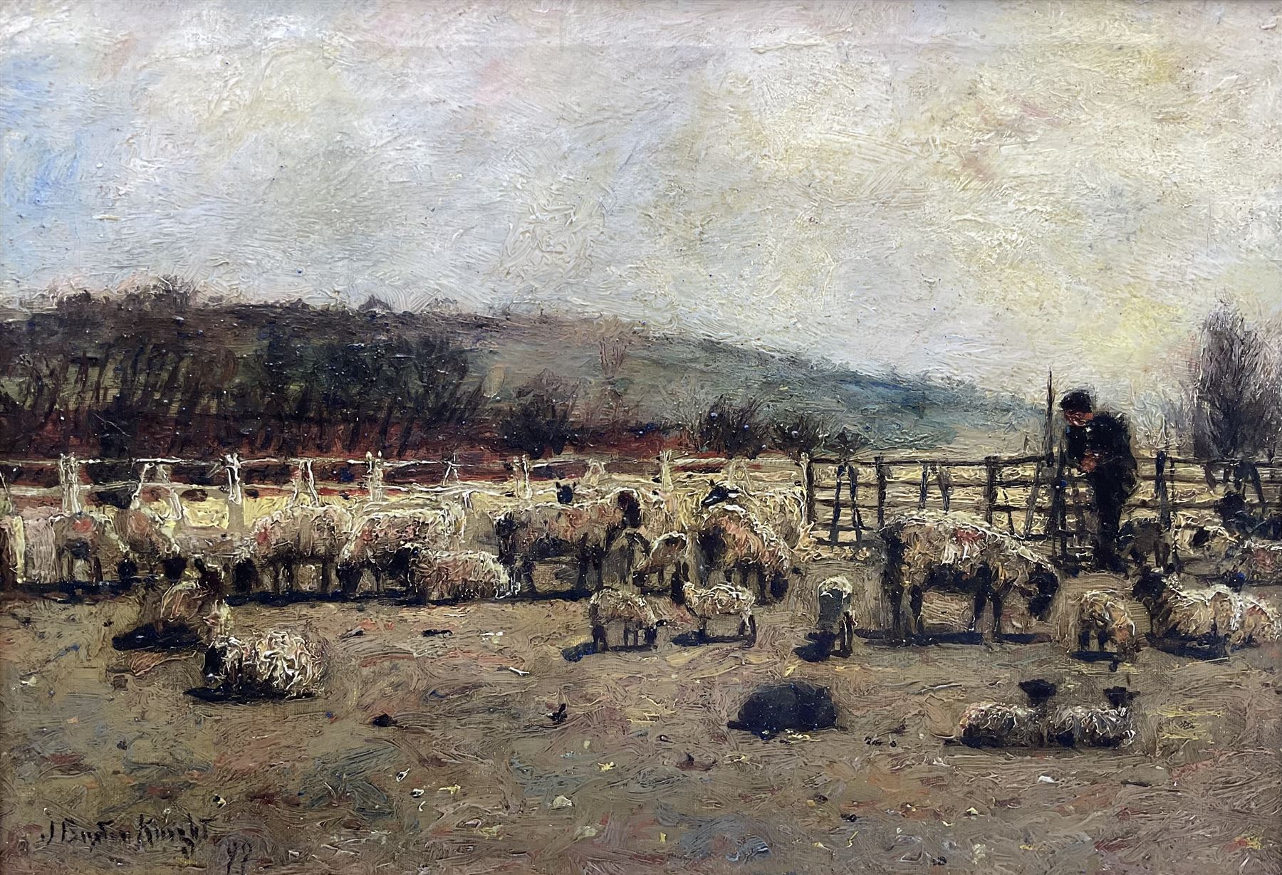 John William Buxton Knight RBA (British 1842-1908): Shepherd and his Flock, oil on canvas signed and dated '99, 35cm x 51cm 
Provenance: private collection, purchased Tennants Auctioneers 25th March 2011 Lot 858