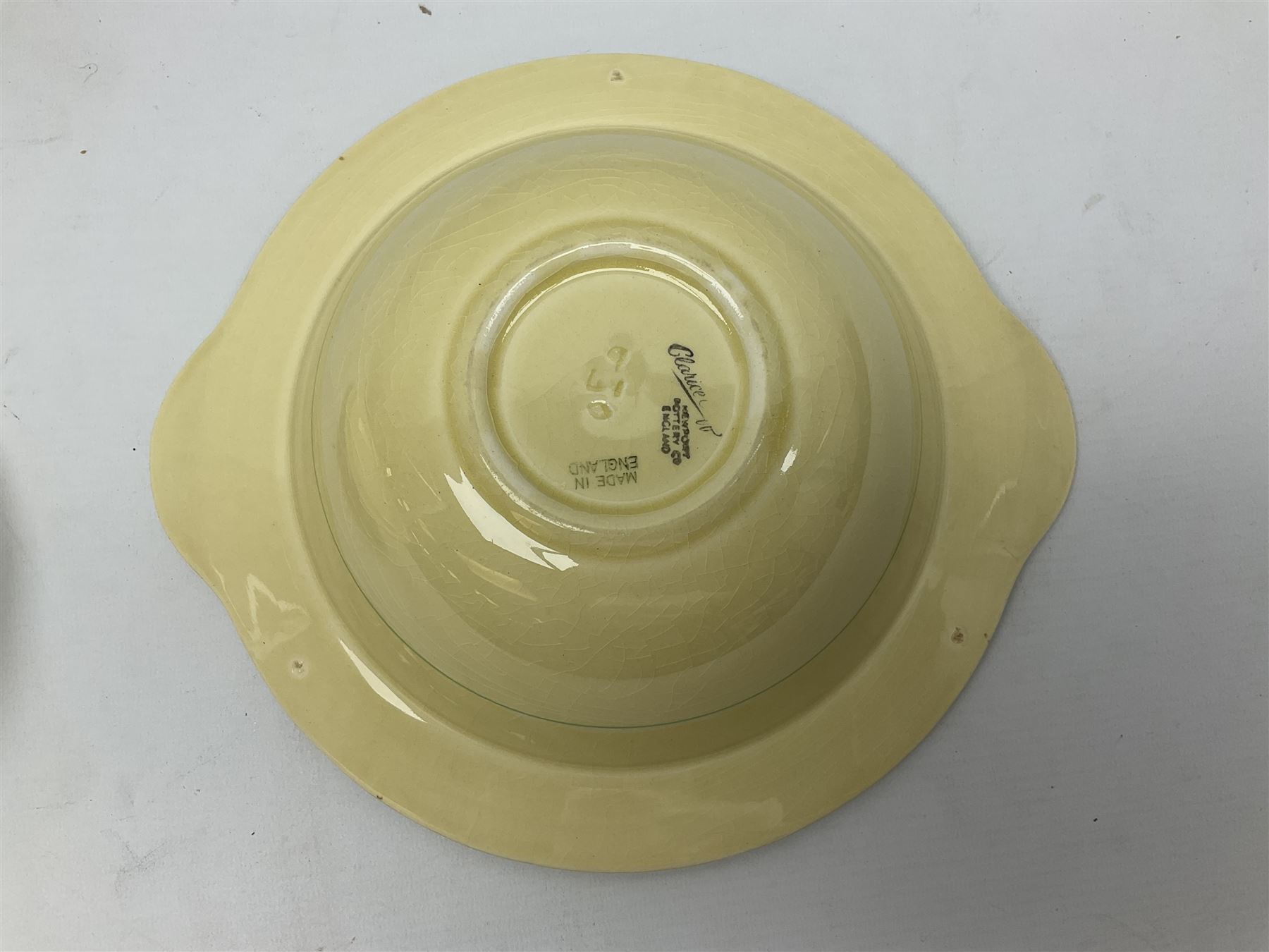 Clarice Cliff twin handled lidded tureen decorated in the Crocus pattern, with printed and impressed marks beneath, W27cm