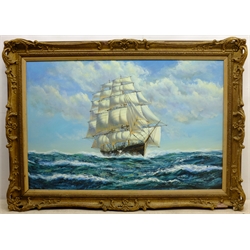 English School (20th/21st century): Clipper in Full Sail, oil on board indistinctly signed 60cm x 90cm