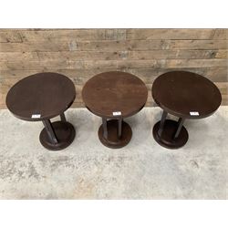 Six rosewood circular bar or bedroom occasional tables