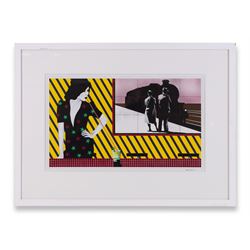 Gerrard A Lindley (Northern British 1949-): 'Figure Drinking with Train' gouache, signed and dated June 1980, titled verso on gallery label 29cm x 48cm
Notes: Born in Wakefield, Lindley attended Batley School of Art, later to become a freelance graphic artist/illustrator in 1972. A part time musician with local blues bands, he now works from his studio in Appledore, Devon 