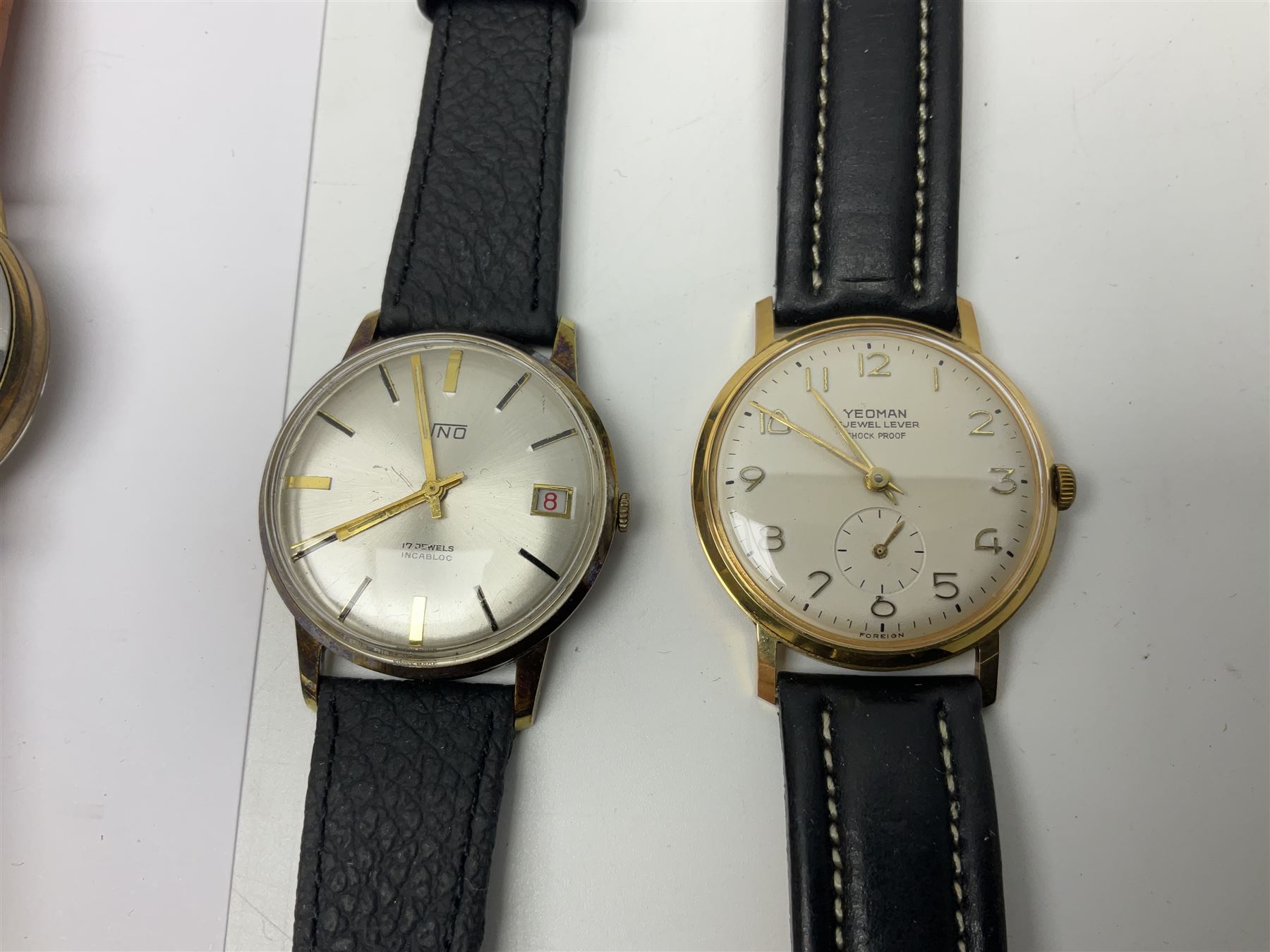 Ten manual wind wristwatches including Yeoman, Pinnacle, Avia, Walker & Hall, Argonaut, Roberts & Owen, Exactus, Uno, Amida and Elco