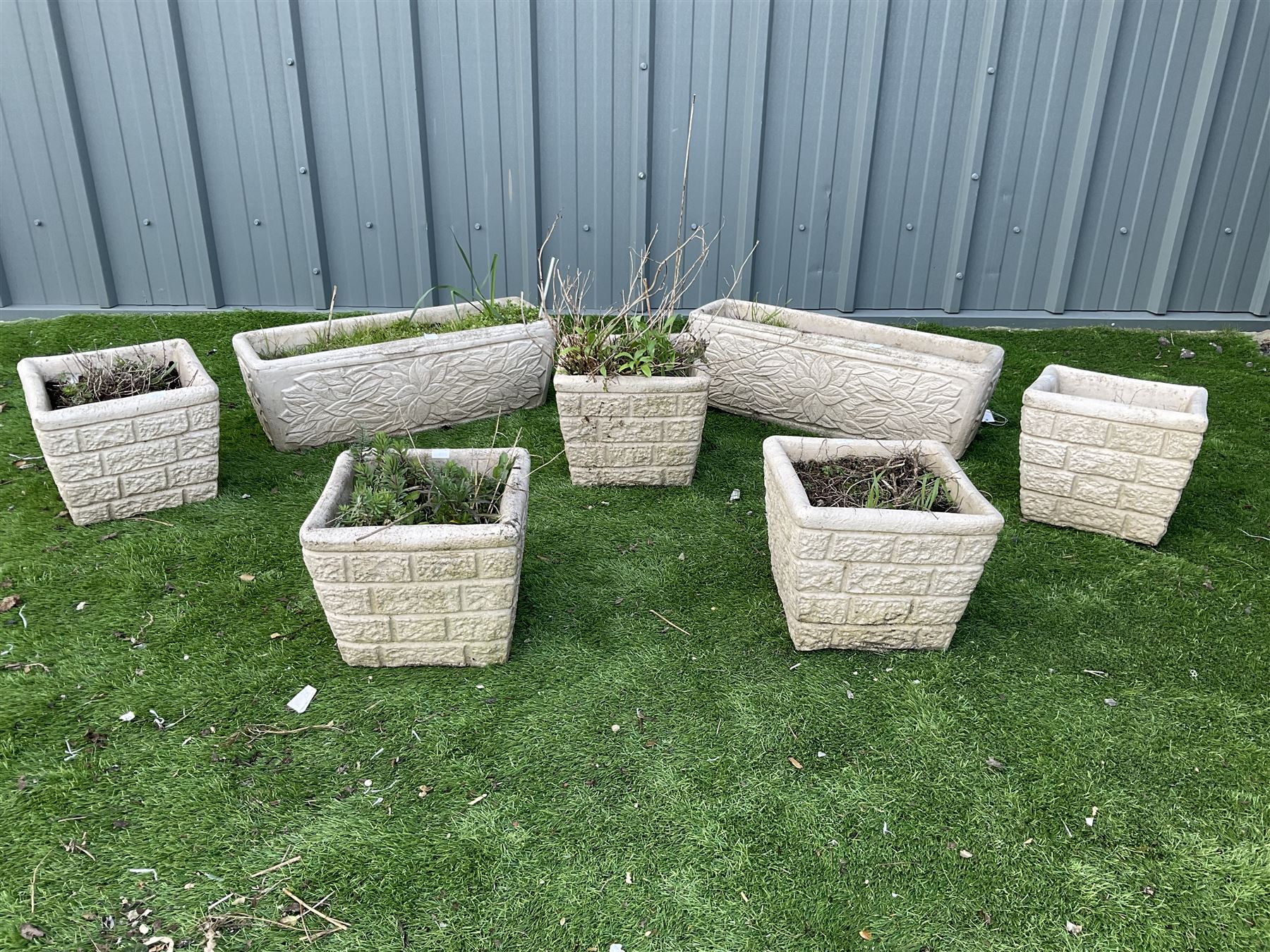 Rectangular and square cast stone planters (7) - THIS LOT IS TO BE COLLECTED BY APPOINTMENT FROM DUGGLEBY STORAGE, GREAT HILL, EASTFIELD, SCARBOROUGH, YO11 3TX
