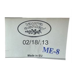 Laura Ashley - contemporary Milton oak console table, rectangular top over two drawers with pewter effect bow handles, on square legs supported by stretcher 