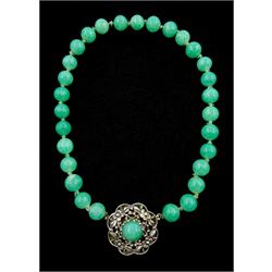 Chinese jade bead necklace with silver o