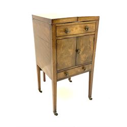Georgian mahogany night stand, opening top to reveal retracting mirror, ceramic bowl included