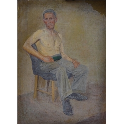  R S Angell (20th century): Full length Portrait of a Man seated, oil on canvas signed and dated '34,  57cm x 42cm (unframed)  