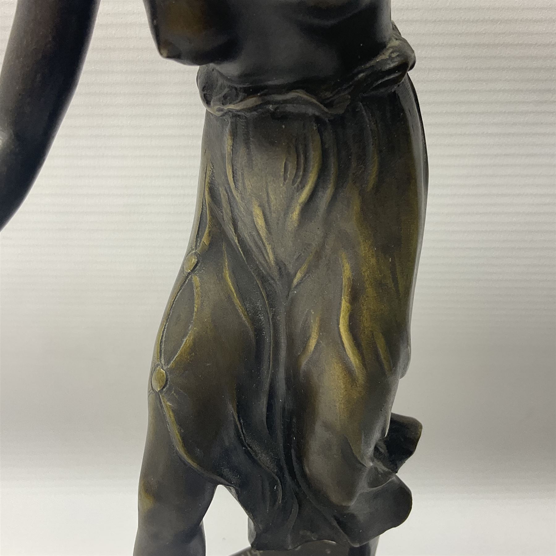 After C. Rochlitz, bronze, modelled as a semi nude female figure, upon a marble plinth, overall H31cm