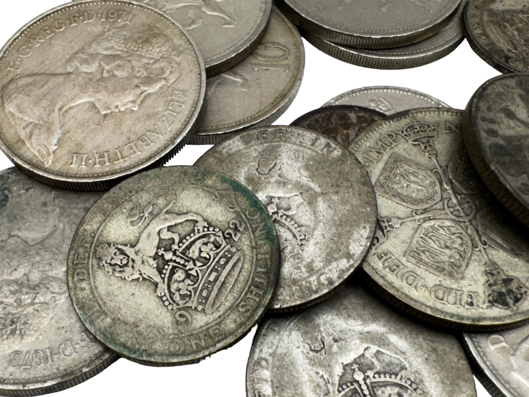 Coins including Elizabeth I 1573 sixpence and other hammered silver coins, commemorative fifty pence pieces with 2003 'Give Women The Vote', 2017 'Benjamin Bunny', 2017 'The Tales of Peter Rabbit', 2019 'Sherlock Holmes', small quantity of Great British pre 1947 silver coins, commemorative crowns, spade guinea style gaming tokens etc