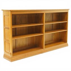 Beaverman -  Adzed oak open bookcase, with two sets of two adjustable shelves, panelled si...