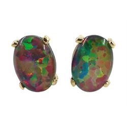 Pair of gold oval opal triplet stud earrings, stamped 9ct