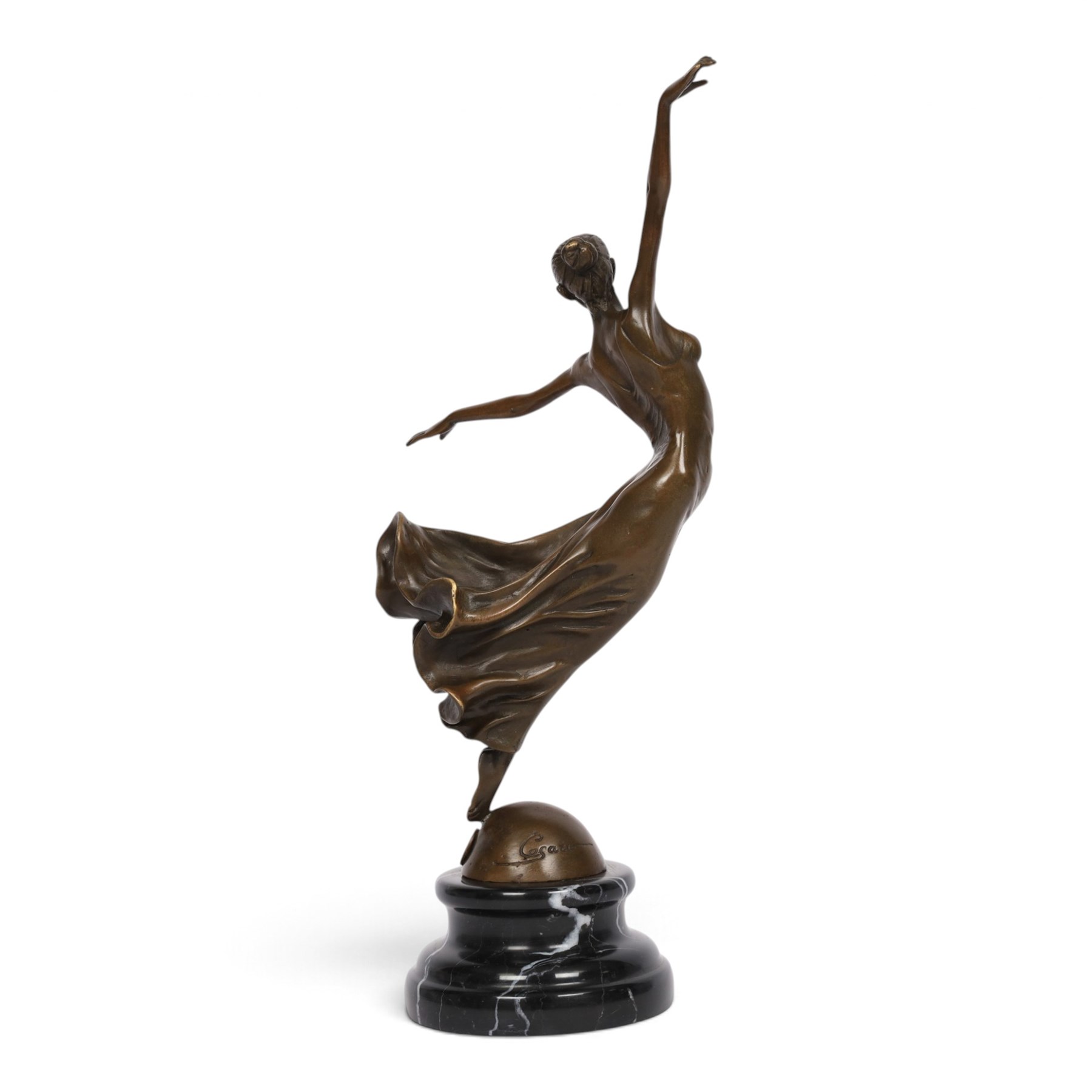 After Yvette - bronze figure modelled as a dancing ballerina, H34cm