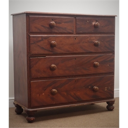  19th century scumbled pine chest, two short and three long drawers, on bun feet, W110cm, H111cm, D46cm  