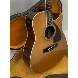  Yamaha model FG-450S-C acoustic/electric guitar with rosewood back and sides and spruce top, fitted with Artec Edge-Nds chromatic tuner, L104cm, in hard carrying case. From the collection of the late John Burgess of Beverley who played in the bands Penjants, Wine, Strollers, Revox, Sound Foundation, Pickle Belly Alley, Ragamuffins and Jerryattricks.