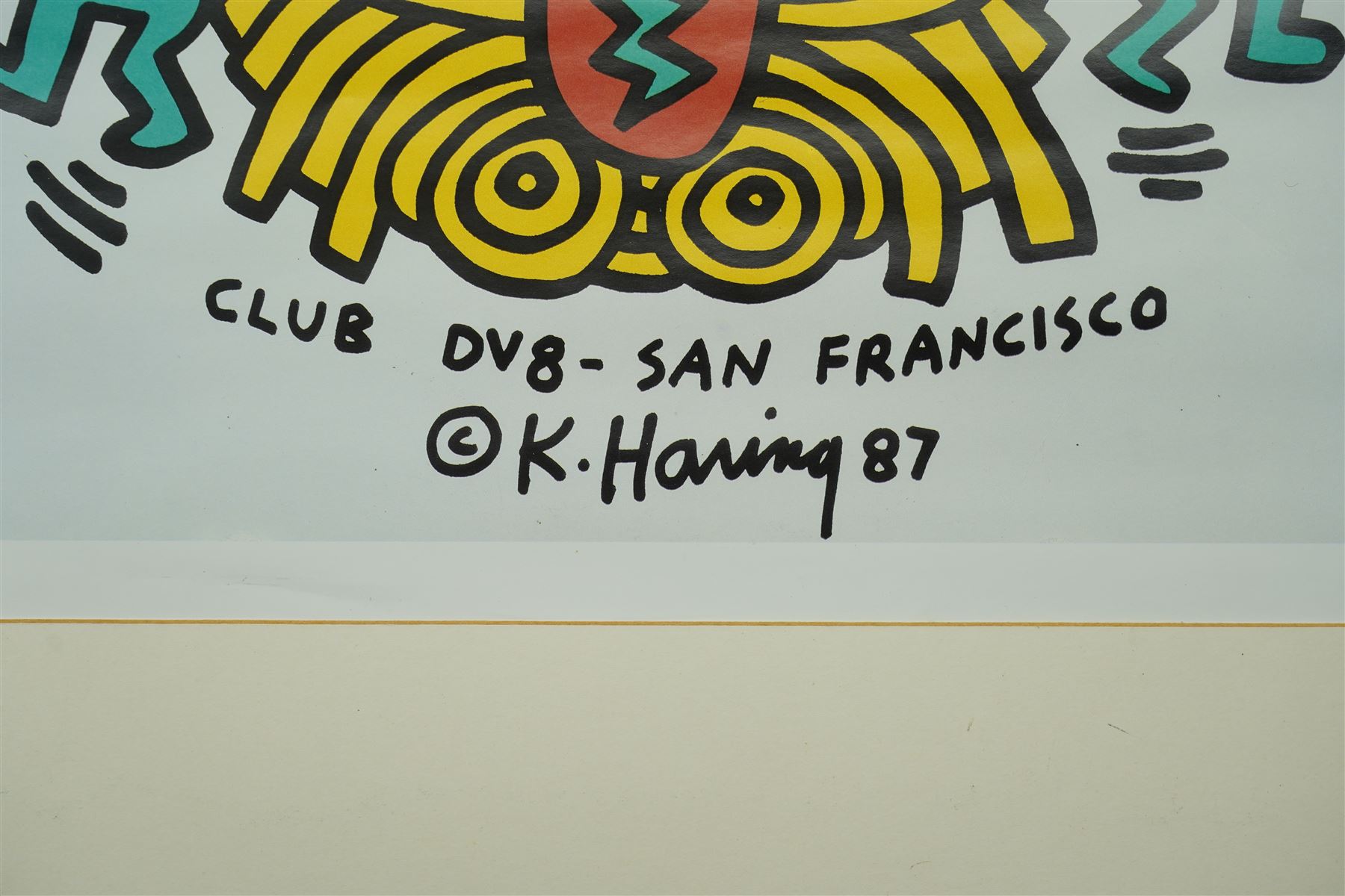 After Keith Haring (American 1958-1990): 'Club DV8 - San Francisco', colour print pub. c.1987, 49cm x 39cm; together with 'The Posters of Keith Haring 1993 Calendar' (2) (unframed)