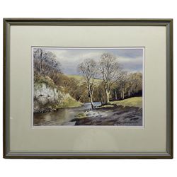E Charles Simpson (British 1915-2007): 'Winter Trees at Loup Scar - Burnsall', watercolour signed, inscribed verso 26cm x 36cm