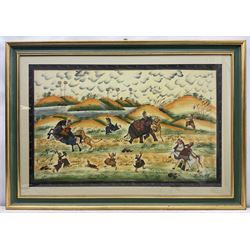 Rajput School (Mid 20th century): Shah Jahan leading a Hunting Party, watercolour on silk 62cm x 98cm