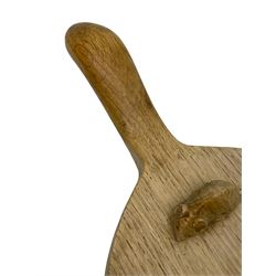 Mouseman - 1940/50s oak cheeseboard with handle, carved with mouse signature, by Robert Thompson, Kilburn