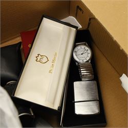 Watermans fountain pen with 18ct gold nib and matching ball point pen in gilt metal cases, pocket and wristwatches, costume jewellery, etc