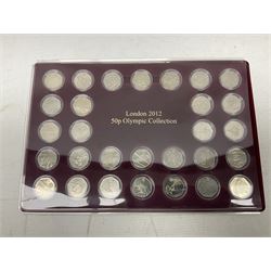 Queen Elizabeth II United Kingdom London 2012 Olympic commemorative fifty pence collection comprising twenty-nine coins, housed in unofficial display case