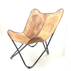 Slung leather metal framed butterfly chair (W69cm)