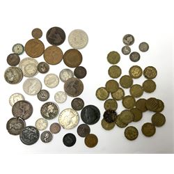 Coins including United States of America 1858 half dime, Bootle Education Committee regular attendance award to 'Florence Prince 1912', various Great British pre-decimal coins etc