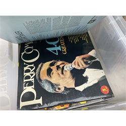 Large quantity of vinyl LPs, predominantly rock and pop, to include Elvis, Elton John, The Kinks, Deep Purple, Eurythmics, Whitney Houston, Phil Collins, Rolling Stones etc, in three boxes, together with quantity of 45 rpm records, Steepletone SRP1R-11 record player and record carry case