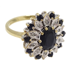  9ct gold sapphire and diamond cluster ring, hallmarked  