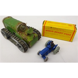  Minic tinplate clockwork Tractor with tracks and a Dublo Dinky 069 Massey-Harris Tractor, boxed    