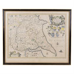 Jansson (Jan) 'East Riding of Yorke Shire', 17th Century hand coloured map with figural scale, title cartouche and armorials 44cm x 54cm; Daniel Meisner 'Hull in Engellandt', monochrome engraved map of Kingston upon Hull for Eberhard Kieser's 'Politisches Schatzkastlein' pub. c1620 11cm x 15.5cm; 18th/early 19th cent. Steeple Chase notice 'List of Horses - Trinity House Stakes at Kingston on Hull 26.5cm x 20.5cm (3)