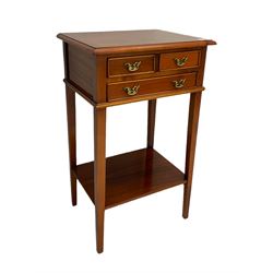Georgian design mahogany lamp table, fitted with three small drawers, with under-tier