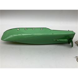 Pre-war Hornby No 5 clockwork Speedboat 'Viking', in green and cream in original box; and Meccano No.4 set box containing various sections in blue, gold and red and instruction manual (2)