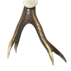 Antlers/Horns -  pair of stags antler candelabra, the six point antlers mounted with two sconces and candles, each approximately W75cm (2)