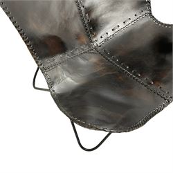 Stitched leather butterfly chair, on metal base