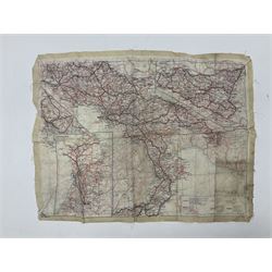 Three WW2 RAF silk escape and evade maps - large size double-sided showing sheets E & F depicting Croatia, Montenegro, Hungary, Slovakia, Poland, Switzerland etc 76 x 84cm;  double-sided North & South Italy with Sicily No.J3 38 x 49cm; and single sided monochrome of Germany No.9U 35 x 41cm (3)