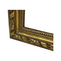 18th century design ornate gilt framed overmantle mirror, bevelled mirror plate within arched frame with pierced pediment featuring foliate and scrollwork designs
