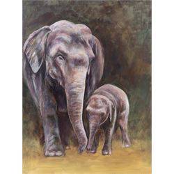 Continental School (Contemporary): Rhinos Elephants and a Zebra, set of three portraits unsigned, max 60cm x 76cm (two unframed)