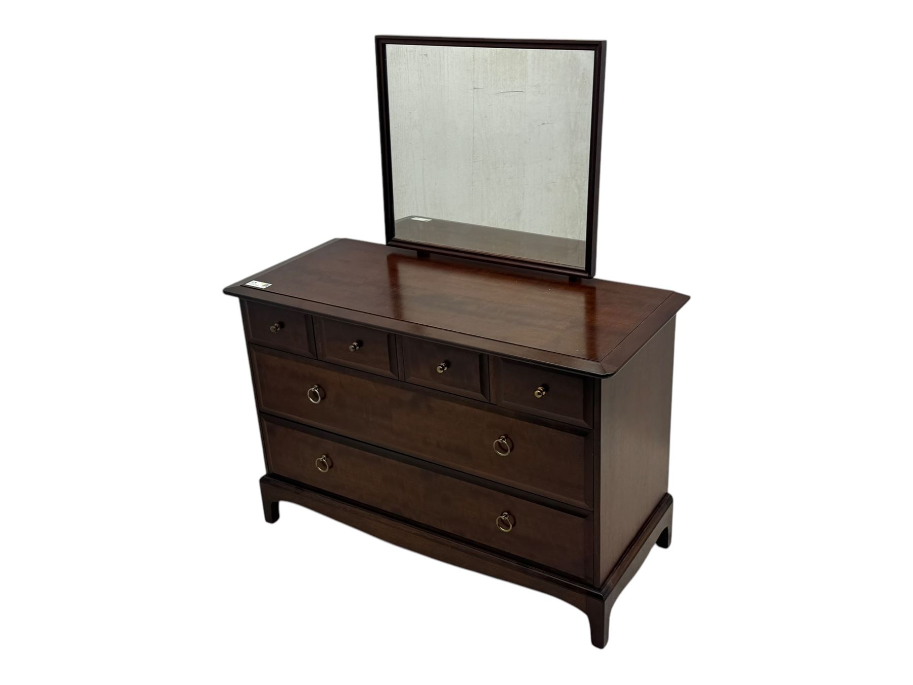 Stag Minstrel - mid-20th century mahogany dressing chest, rectangular top surmounted by adjustable mirror, the upper section fitted with four small drawers over two full-width drawers, on bracket feet