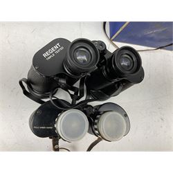 Twelve pairs of binoculars to include BWCF 7x35 Extra Wide Angle, Carl Zeiss Jena Delturis 8x24, Carl Zeiss Jena Jenoptem 8x30W, Chinon Countryman 10x50,  Ajax 8x30, Regent 16x50, etc,  some with cases