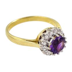 Gold amethyst and diamond cluster ring, stamped 18ct